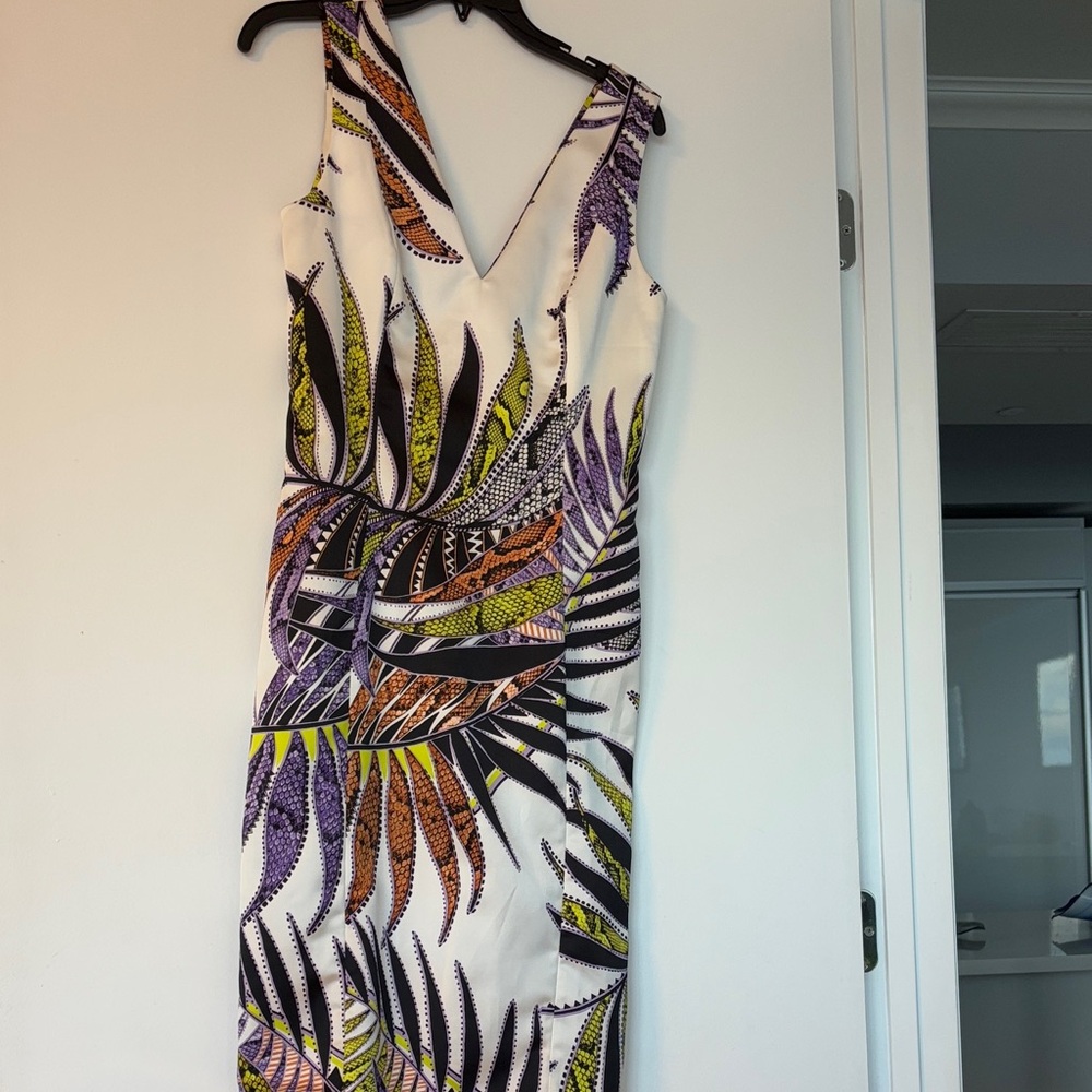 Just Cavalli One Shoulder Dress with Leaf Pattern